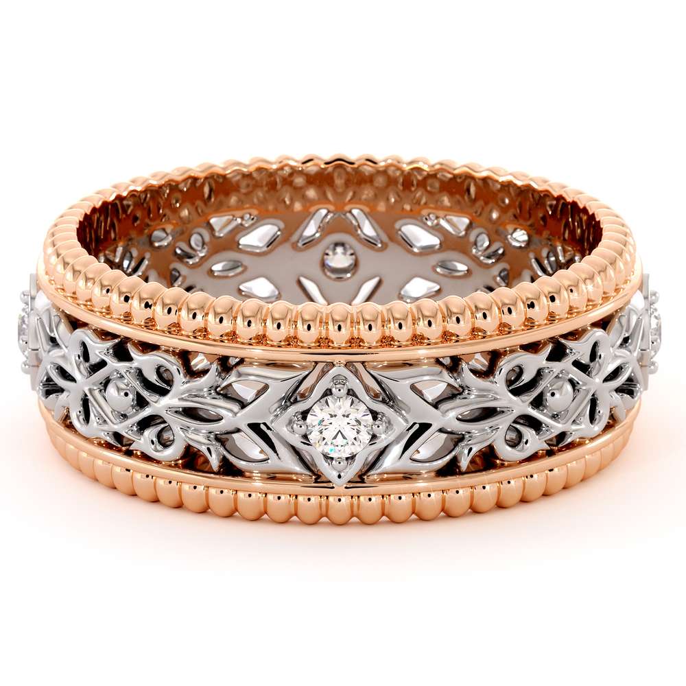 Unique Wedding Band Men Wedding Band White & Rose Gold Wedding Ring